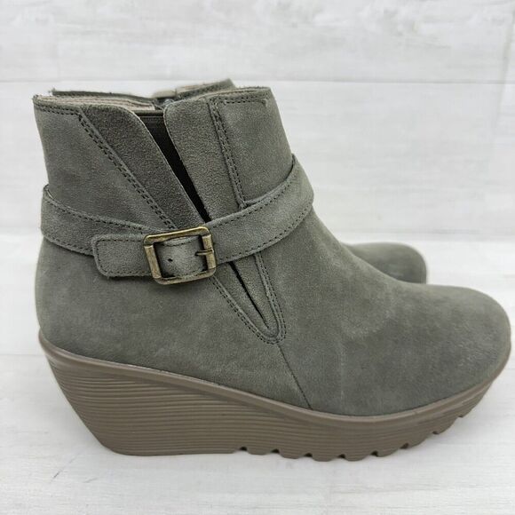 Skechers Day Date Women 9 Parallel Wedge Ankle Boots Bootie Shoes Suede Green - Picture 7 of 11